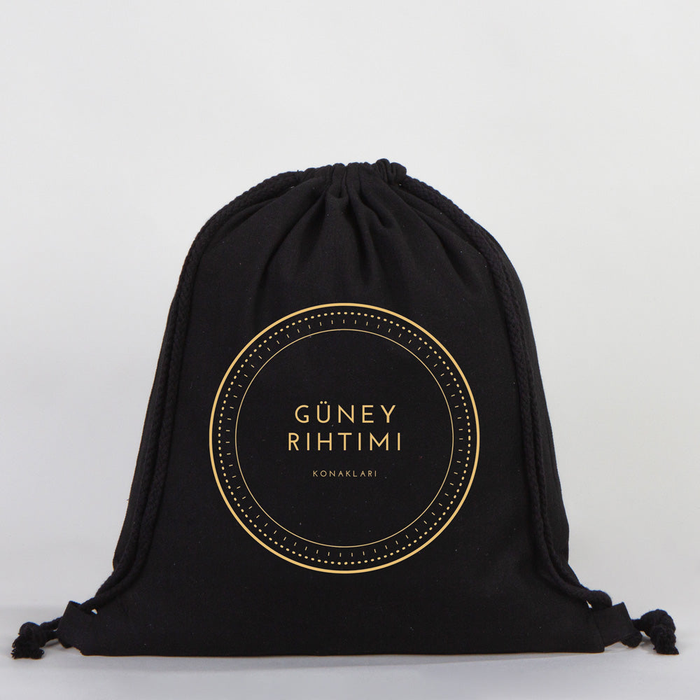 Gabardin Büzgülü Siyah Bez Sırt Çantası 35x40 cm (Özelleştirilebilir)