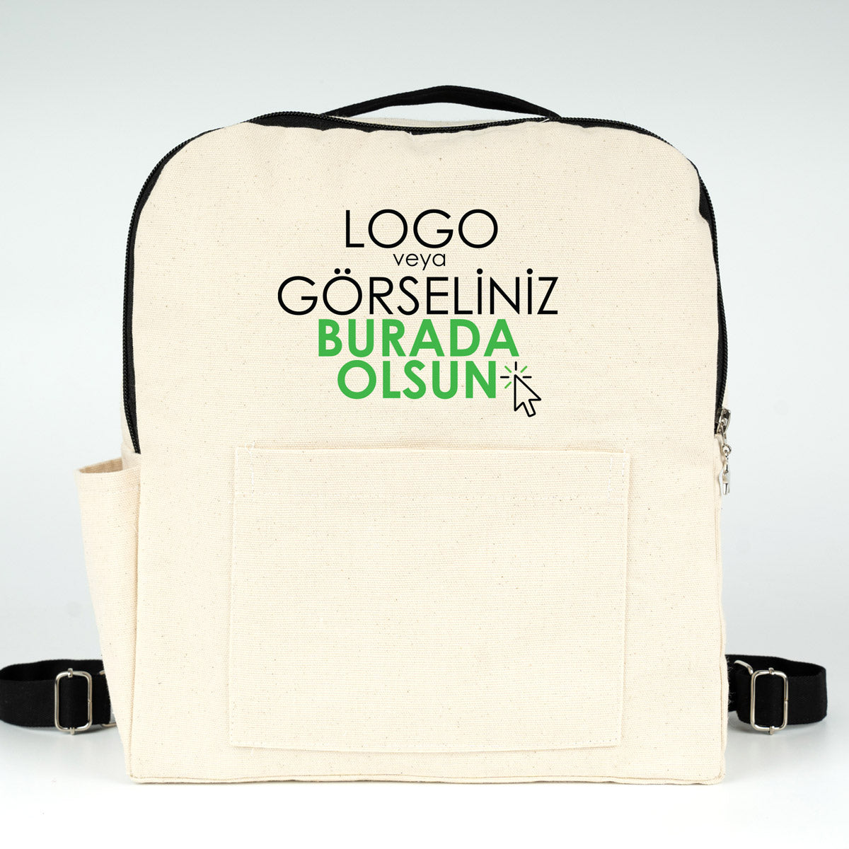 Siyah VIP Kanvas Sırt Çantası - Ön ve Yan Cepli (Özelleştirilebilir)