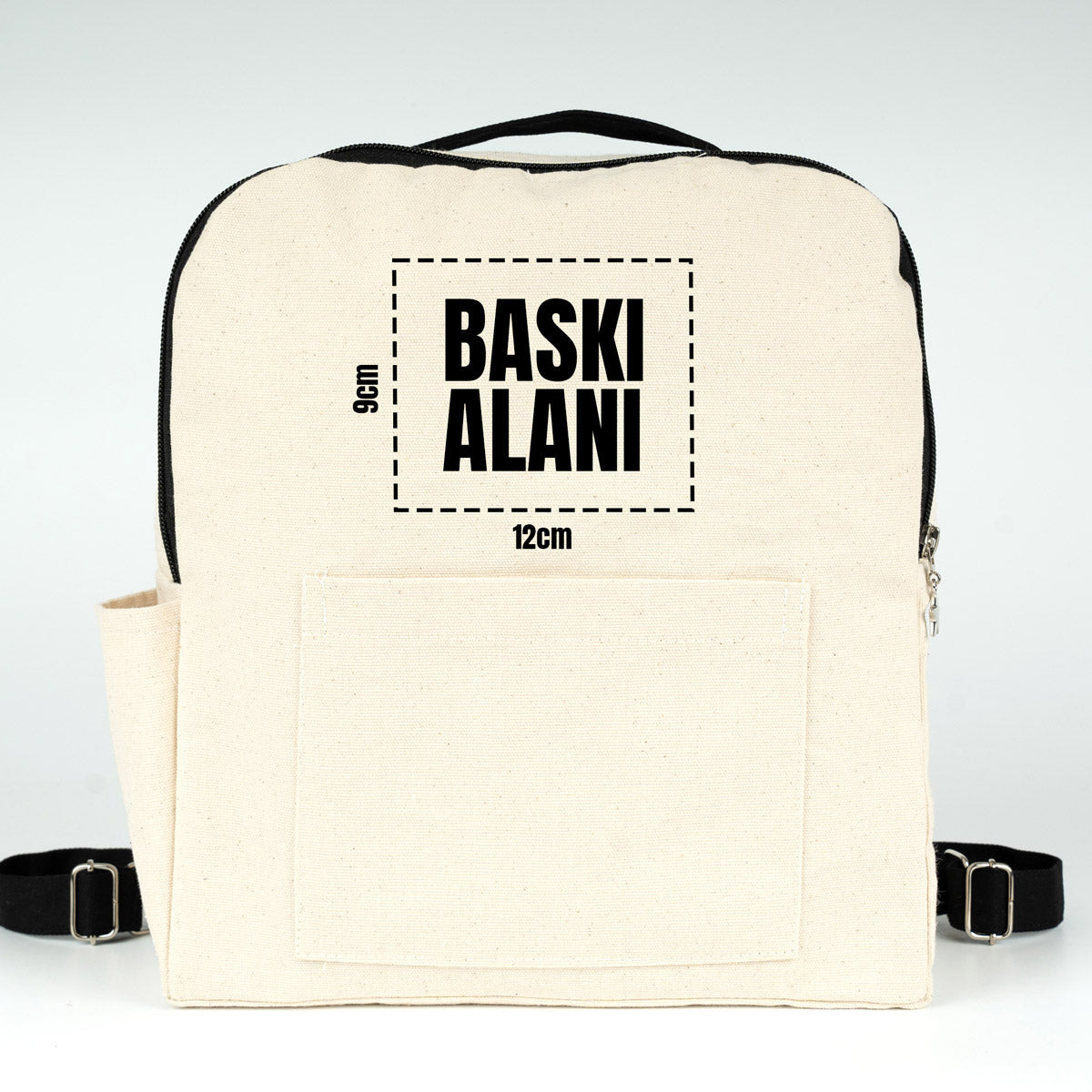 Siyah VIP Kanvas Sırt Çantası - Ön ve Yan Cepli (Özelleştirilebilir)