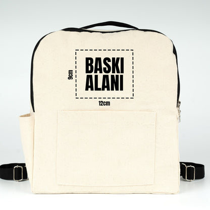 Siyah VIP Kanvas Sırt Çantası - Ön ve Yan Cepli (Özelleştirilebilir)