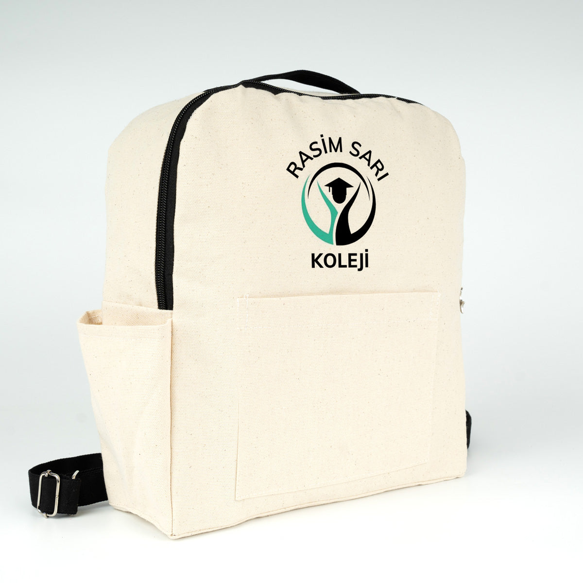 Siyah VIP Kanvas Sırt Çantası - Ön ve Yan Cepli (Özelleştirilebilir)