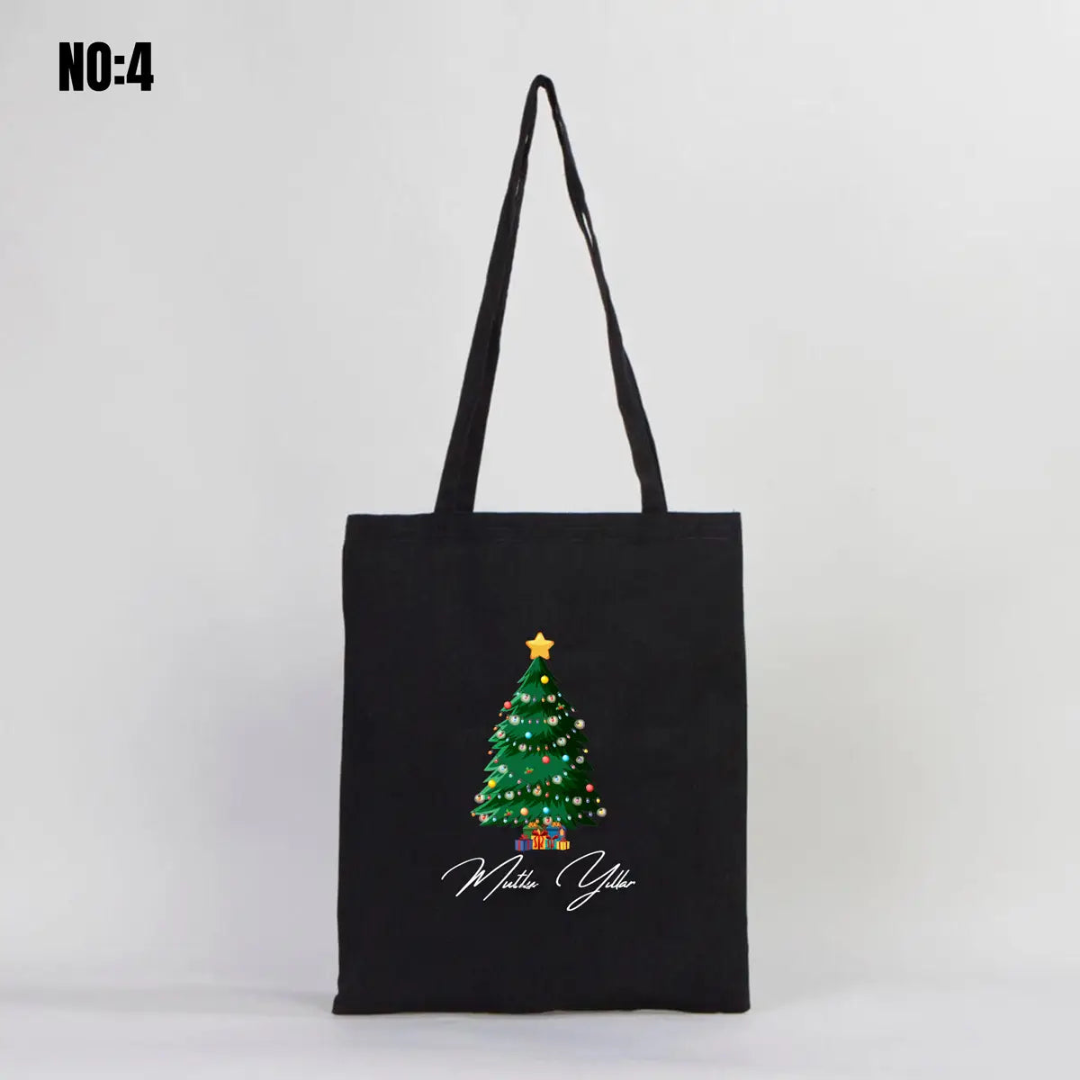 Siyah Ham Bez Çanta 35x40 cm Yılbaşı Baskılı (Özelleştirilebilir)