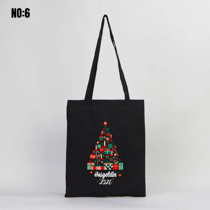 Siyah Ham Bez Çanta 35x40 cm Yılbaşı Baskılı (Özelleştirilebilir)