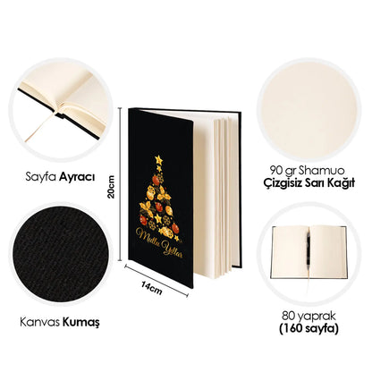 Yeni Yıl Hediyesi Siyah Kanvas Defter 14x20 cm – Kurumsal Logo Baskılı - yakın çekim