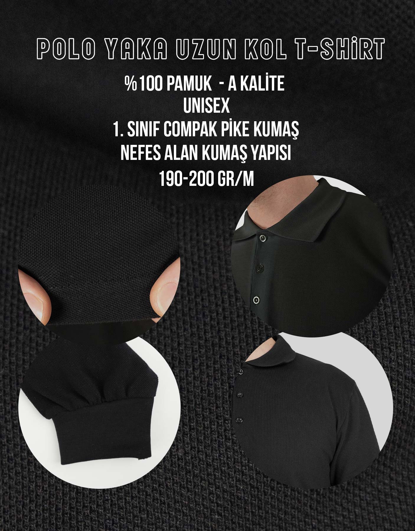 Polo Yaka Uzun Kol Siyah Tişört