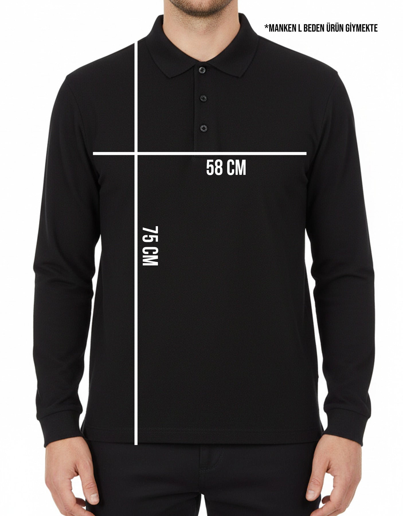 Polo Yaka Uzun Kol Siyah Tişört