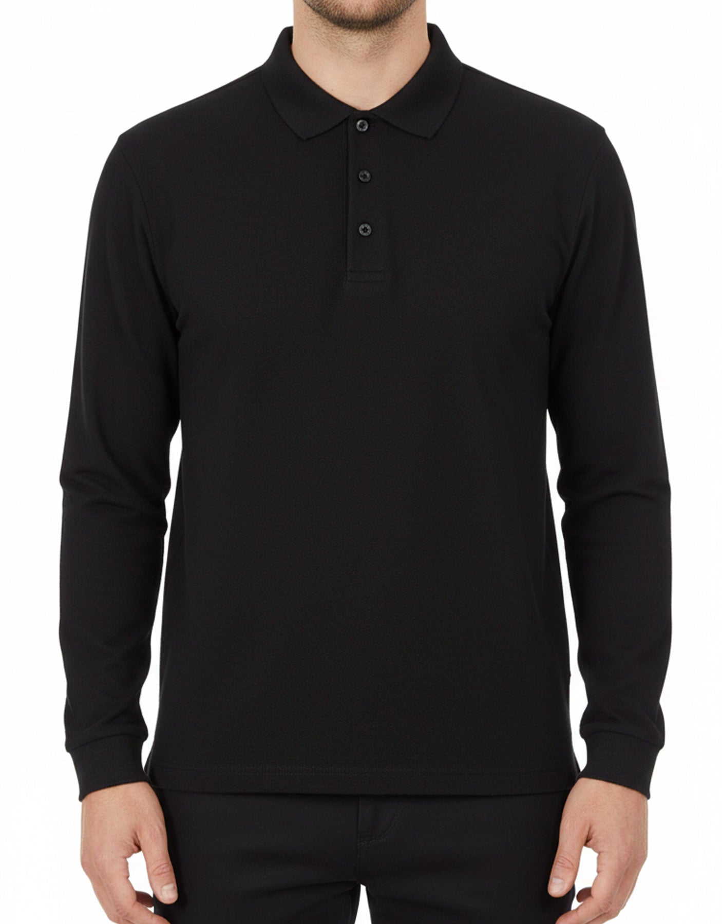 Polo Yaka Uzun Kol Siyah Tişört