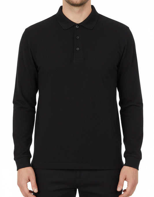 Polo Yaka Uzun Kol Siyah Tişört