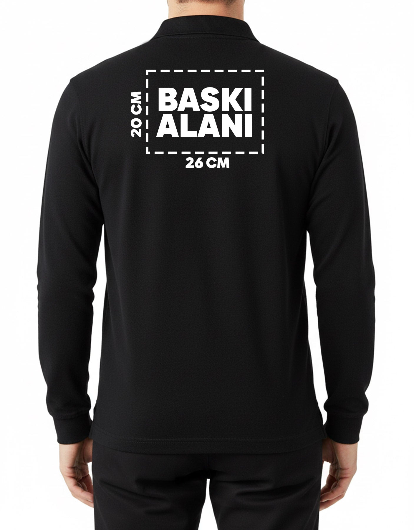 Baskılı Polo Yaka Uzun Kol Siyah Tişört