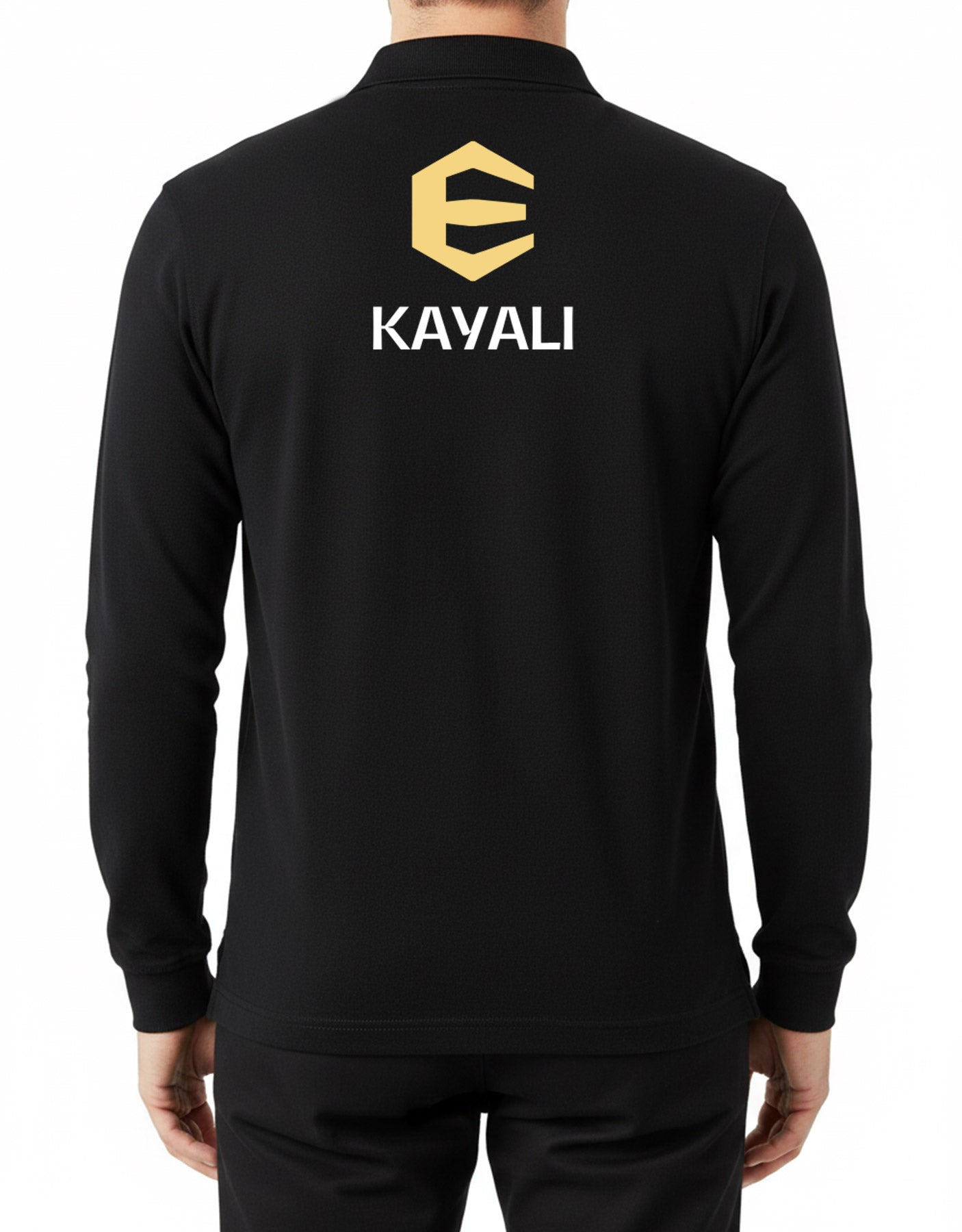 Baskılı Polo Yaka Uzun Kol Siyah Tişört