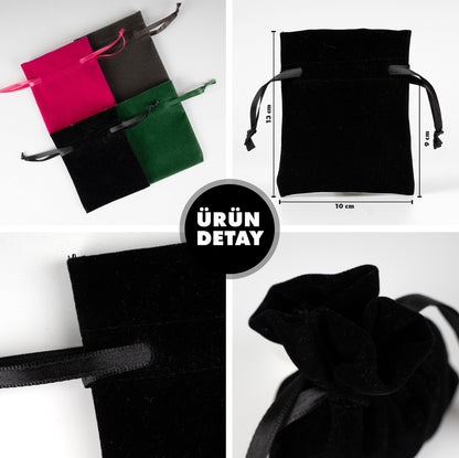Kadife Gül Kese 10x13 cm - Siyah (Özelleştirilebilir)