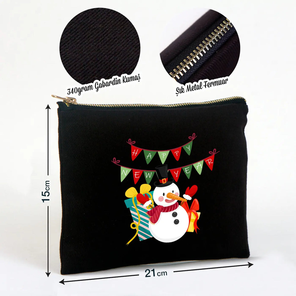 Yılbaşı Star Clutch 21x15 Siyah - Metal Fermuar (Özelleştirilebilir) - yakın çekim