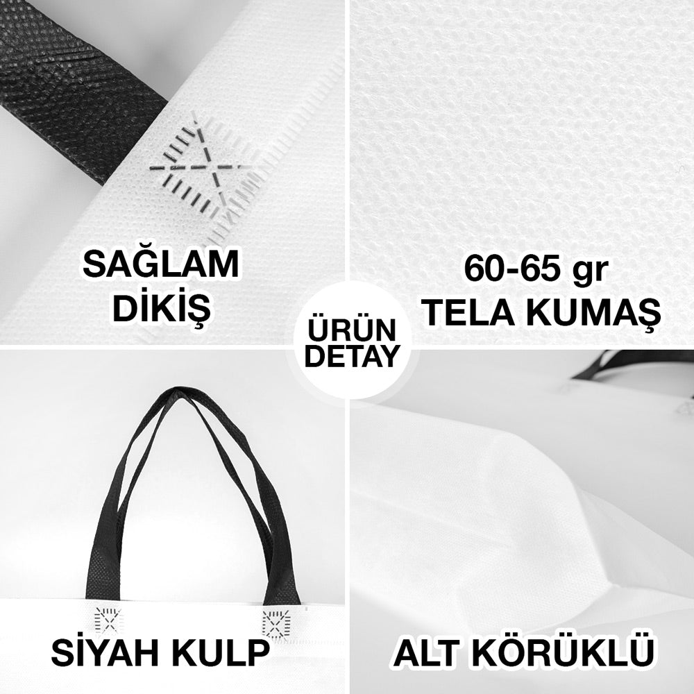 Ultrasonik Tela Çanta - Siyah Kulplu - 45x36x10cm - 1000 Adet Tek Renk Baskı (Özelleştirilebilir)