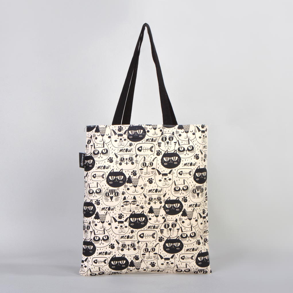 Bammerz Gabardin Siyah Kulp 35X40 cm 'Meow' Kedili Çanta