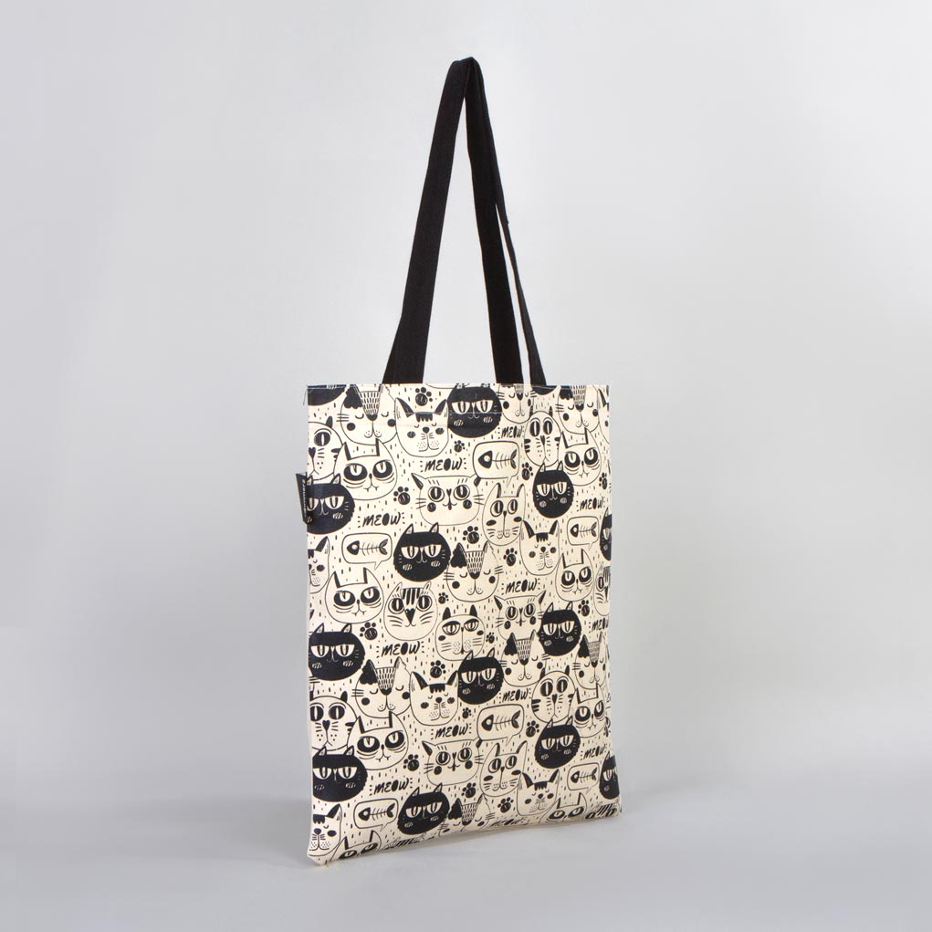 Bammerz Gabardin Siyah Kulp 35X40 cm 'Meow' Kedili Çanta