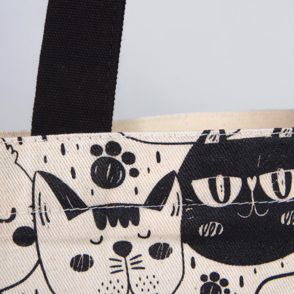 Bammerz Gabardin Siyah Kulp 35X40 cm 'Meow' Kedili Çanta