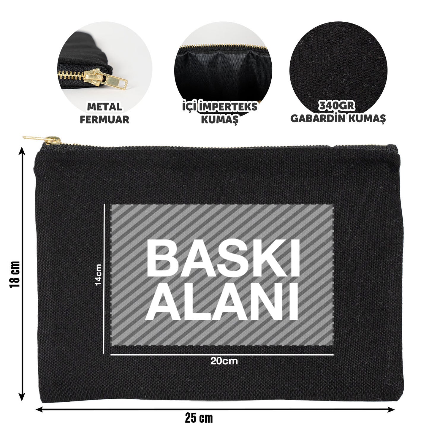 Prime Siyah Clutch - Metal Fermuarlı - 25x18 (özelleştirilebilir)