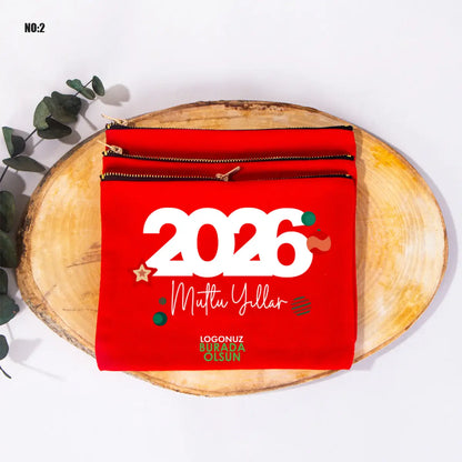 Yılbaşı Baskılı Renkli Clutch Çanta - Metal Fermuarlı 21x15cm (Özelleştirilebilir)