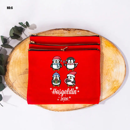 Yılbaşı Baskılı Renkli Clutch Çanta - Metal Fermuarlı 21x15cm (Özelleştirilebilir)