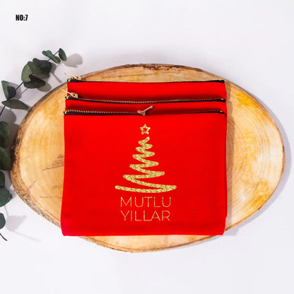 Yılbaşı Baskılı Renkli Clutch Çanta - Metal Fermuarlı 21x15cm (Özelleştirilebilir)