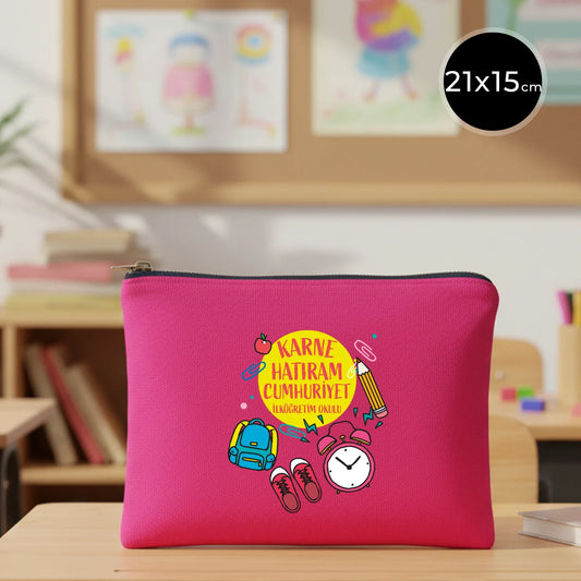 Karne Günü Star Clutch 21×15 Fuşya – Metal Fermuar (Özelleştirilebilir)