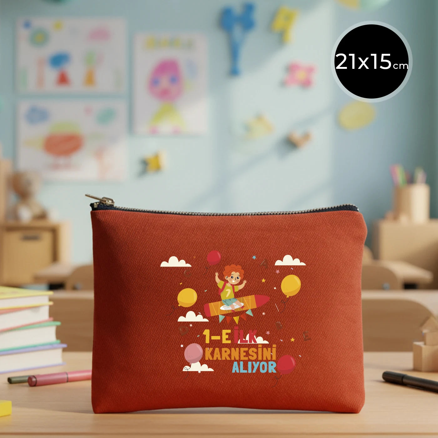 Karne Günü Star Clutch 21×15 Kiremit – Metal Fermuar (Özelleştirilebilir)