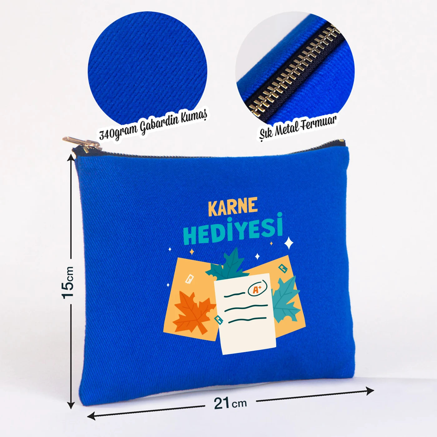 Karne Günü Star Clutch 21×15 Saks Mavi – Metal Fermuar (Özelleştirilebilir)