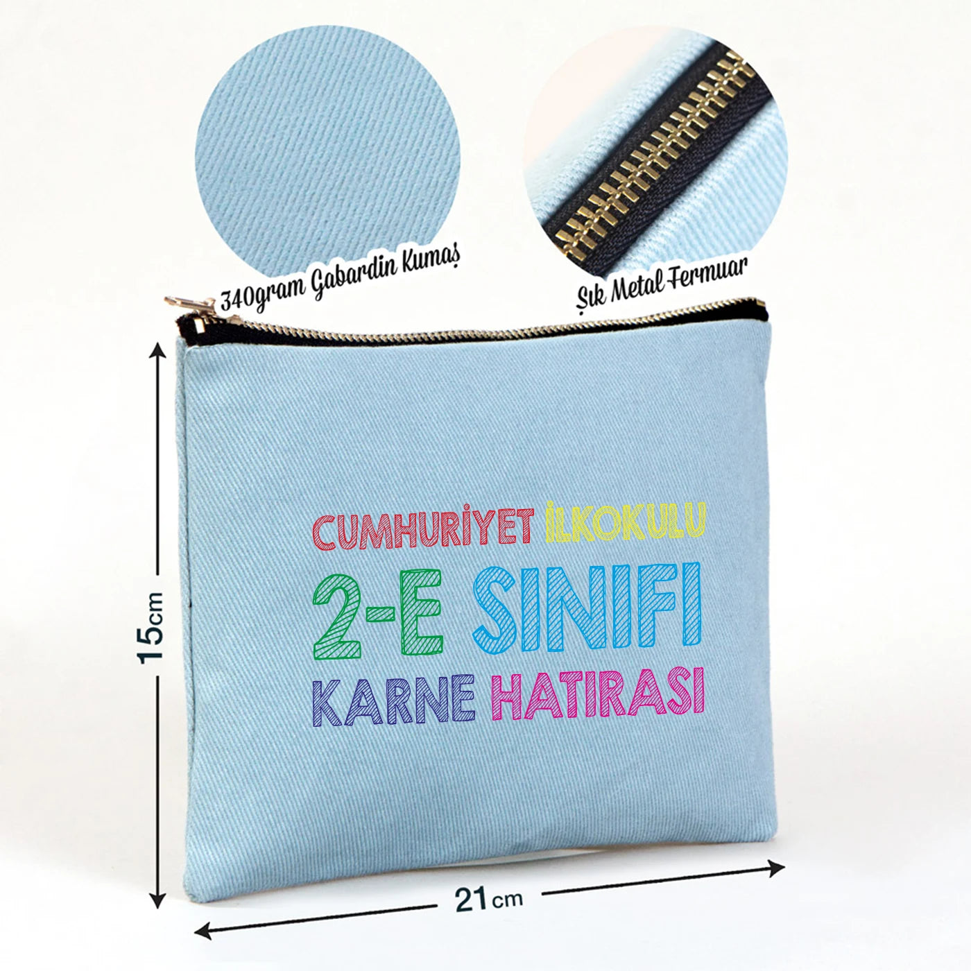 Karne Günü Star Clutch 21×15 Açık Mavi - Metal Fermuar (Özelleştirilebilir)