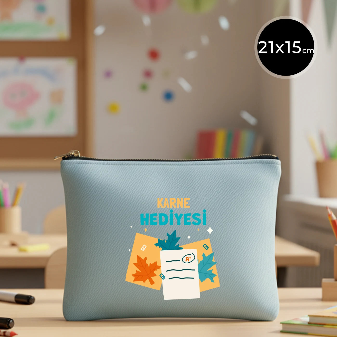 Karne Günü Star Clutch 21×15 Açık Mavi - Metal Fermuar (Özelleştirilebilir)