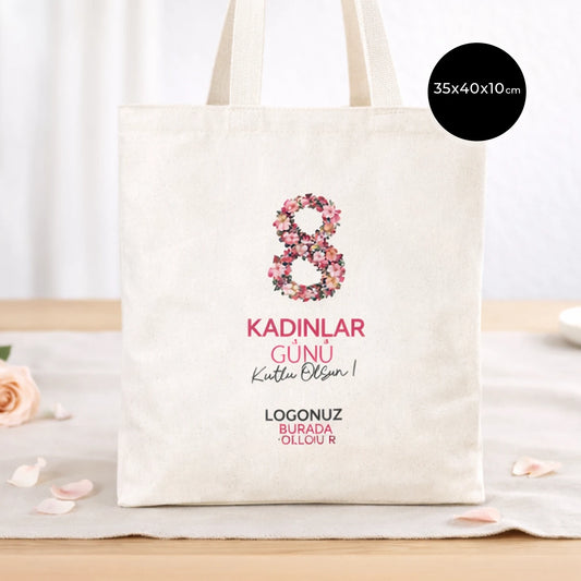 8 Mart Kadınlar Günü Temalı Tam Körüklü Kanvas Çanta - 35x40x10 cm (Özelleştirilebilir)