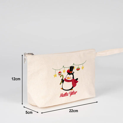 Yılbaşı Özel Kanvas Kalemlik/Clutch - Körüklü 22x12x5 cm (Özelleştirilebilir) - yakın çekim