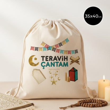 35x40 cm İp Büzgülü Sırt Çantası - Teravih Çantası