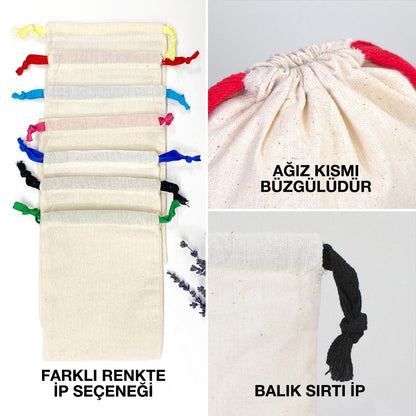 Bez Kese 15,5x20 cm - Renkli İp - Kırmızı (Özelleştirilebilir) - istepromosyon.com