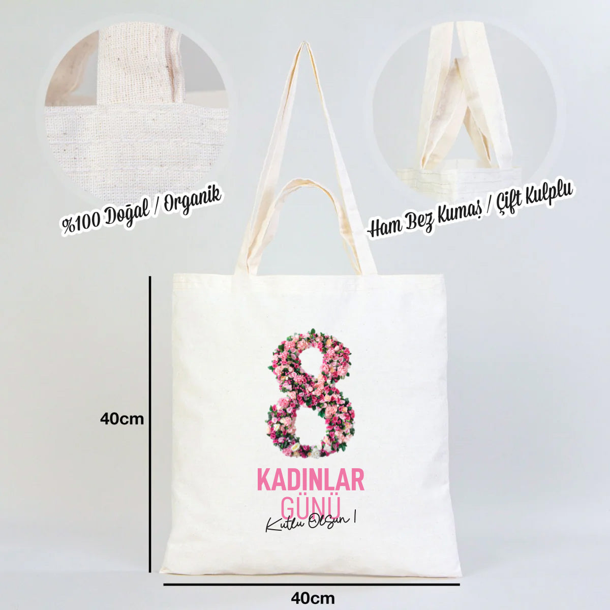 40x40 Ham Bez Model Günlük Hediyelik Kullanım - Kadınlar Günü