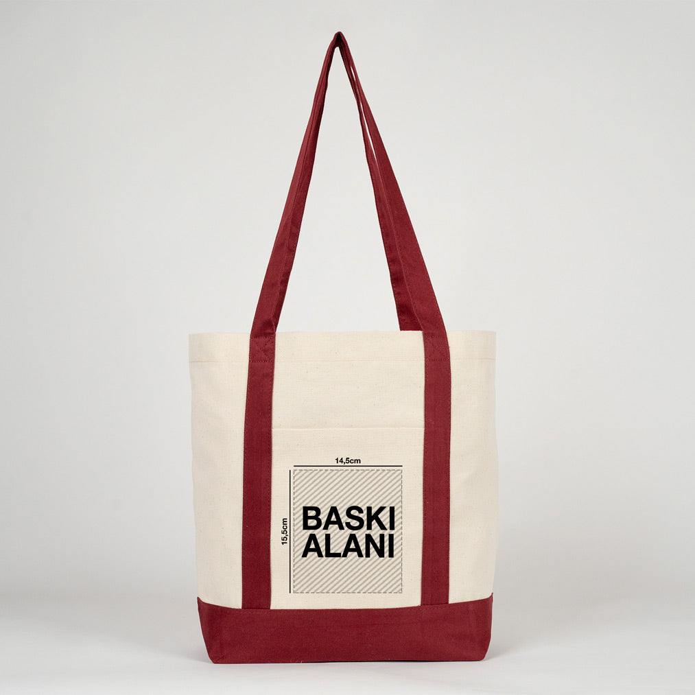 Yılbaşı Özel Bordo Kulplu Trend Kanvas Çanta 40x35x12 cm – Özelleştirilebilir - detay görünüm