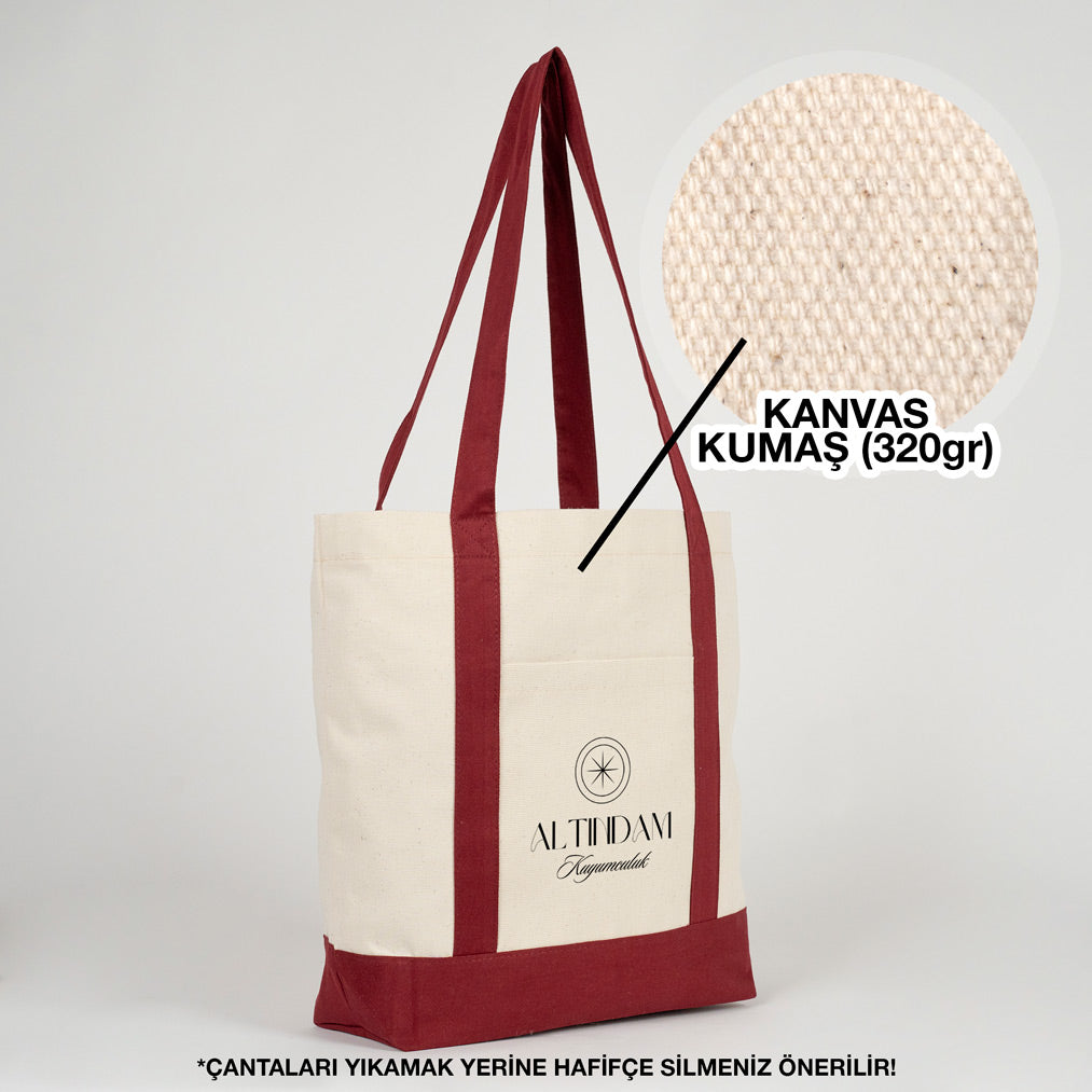 Yılbaşı Özel Bordo Kulplu Trend Kanvas Çanta 40x35x12 cm – Özelleştirilebilir - görsel 12