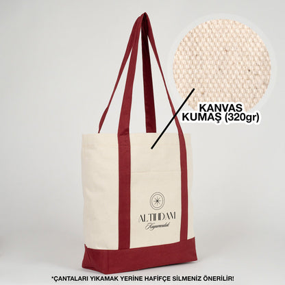 Yılbaşı Özel Bordo Kulplu Trend Kanvas Çanta 40x35x12 cm – Özelleştirilebilir - görsel 12