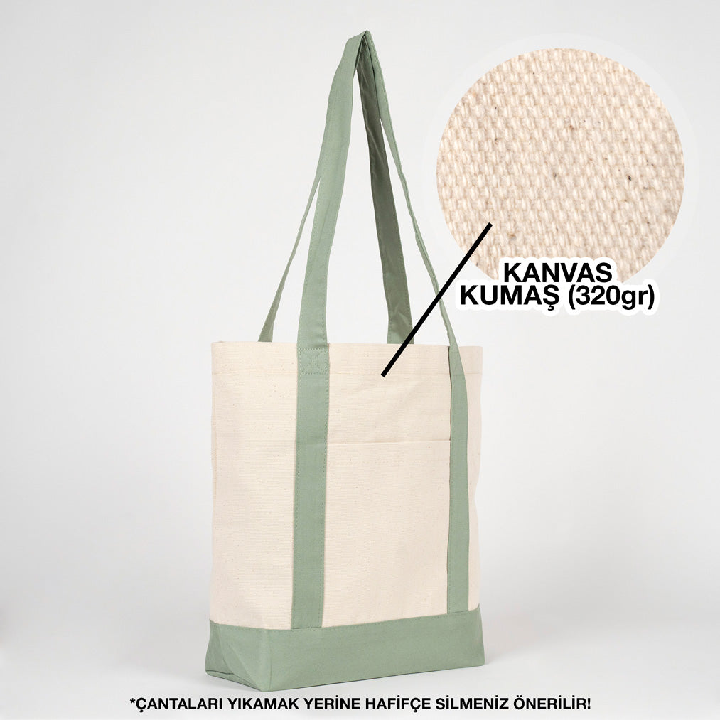 Trend Kanvas Çanta 40x35x12cm -Mint Yeşili Renkli Kulp