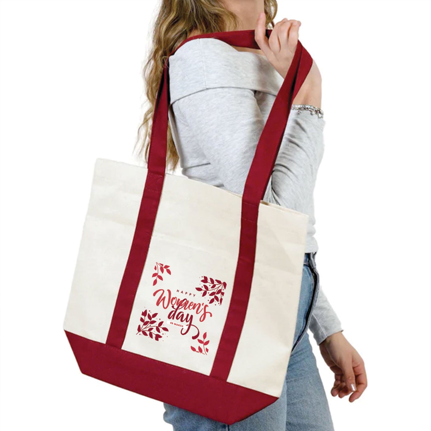 40x35x12 cm Trend Kanvas Çanta Bordo Kulp - Kadınlar Günü Hediyesi