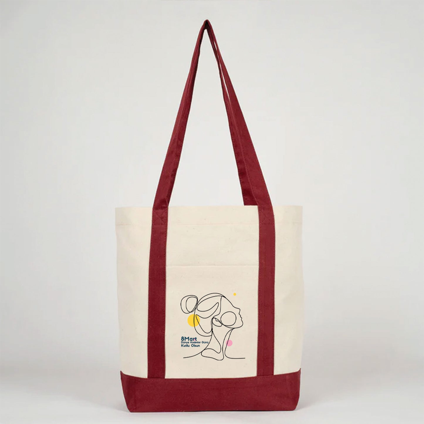 40x35x12 cm Trend Kanvas Çanta Bordo Kulp - Kadınlar Günü Hediyesi