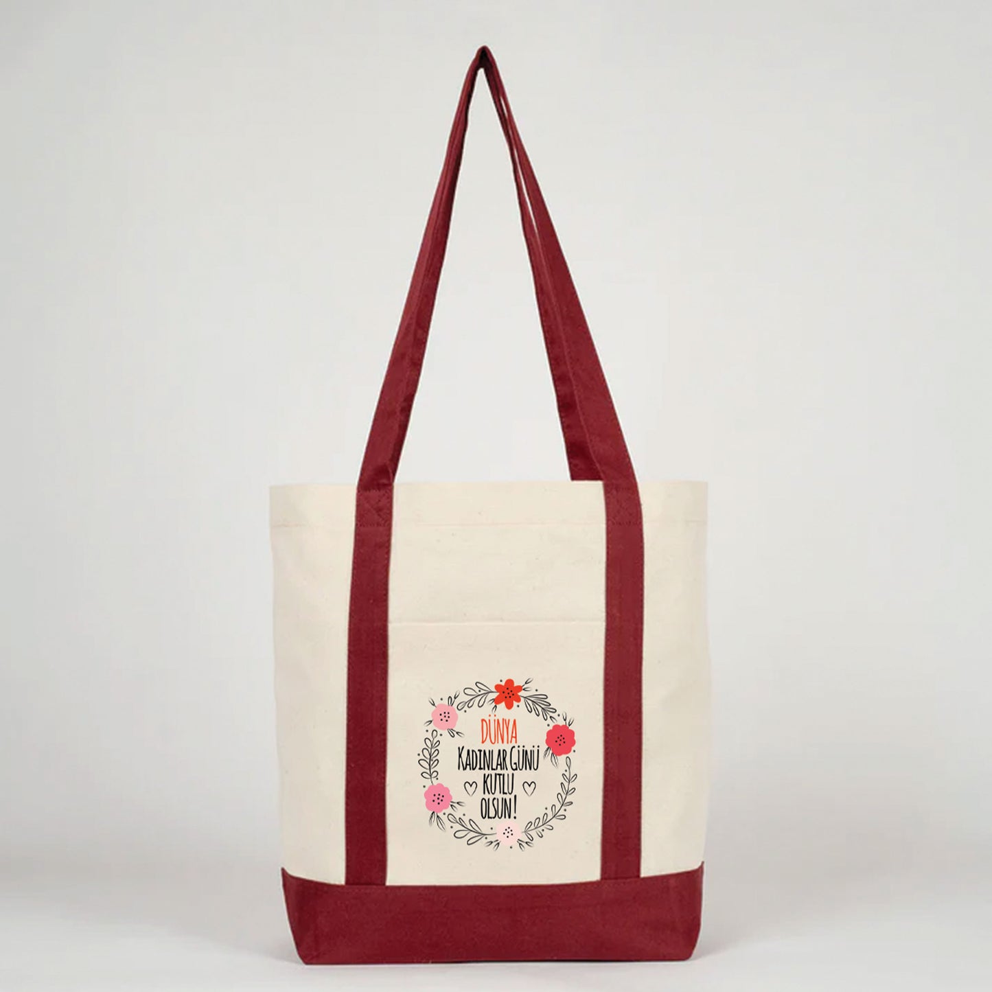 40x35x12 cm Trend Kanvas Çanta Bordo Kulp - Kadınlar Günü Hediyesi