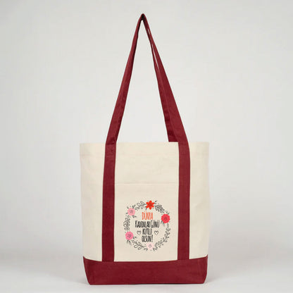 40x35x12 cm Trend Kanvas Çanta Bordo Kulp - Kadınlar Günü Hediyesi