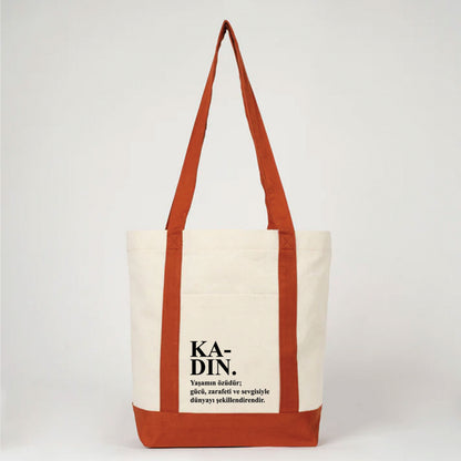 40x35x12 cm Trend Kanvas Çanta Kiremit Kulp - Kadınlar Günü Hediyesi