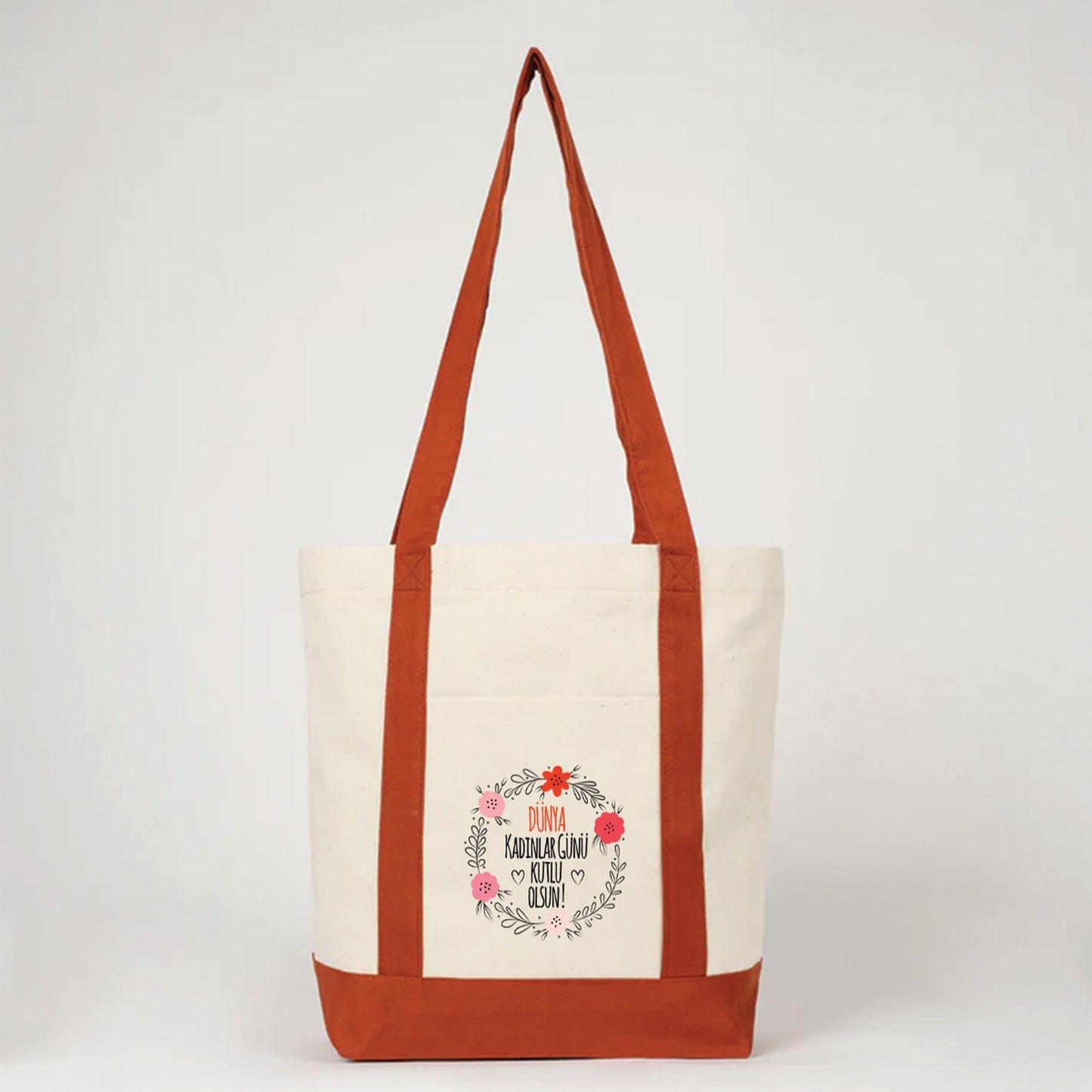 40x35x12 cm Trend Kanvas Çanta Kiremit Kulp - Kadınlar Günü Hediyesi