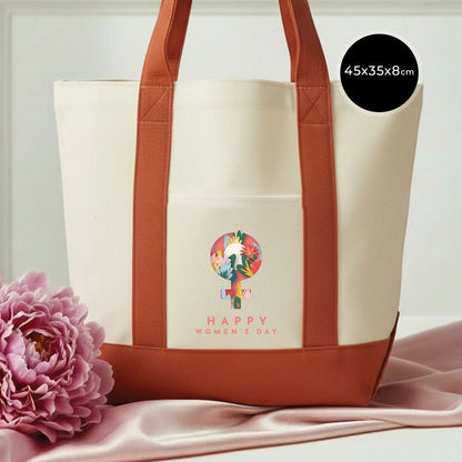 40x35x12 cm Trend Kanvas Çanta Kiremit Kulp - Kadınlar Günü Hediyesi