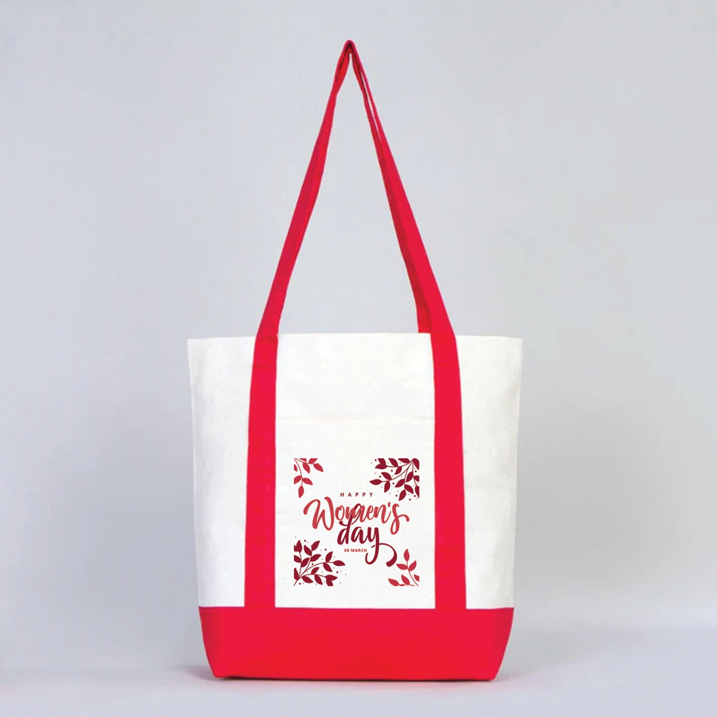 40x35x12 cm Trend Kanvas Çanta Kırmızı Kulp - Kadınlar Günü Hediyesi