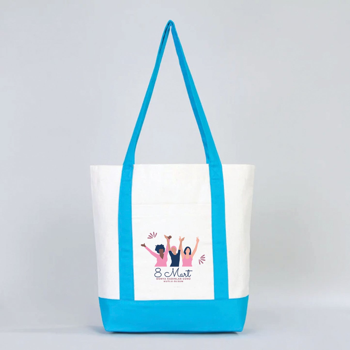40x35x12 cm Trend Kanvas Çanta Turkuaz Kulp - Kadınlar Günü Hediyesi