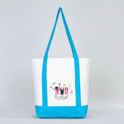 40x35x12 cm Trend Kanvas Çanta Turkuaz Kulp - Kadınlar Günü Hediyesi