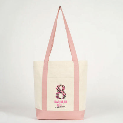 40x35x12 cm Trend Kanvas Çanta Pembe Kulp - Kadınlar Günü Hediyesi