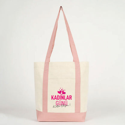 40x35x12 cm Trend Kanvas Çanta Pembe Kulp - Kadınlar Günü Hediyesi